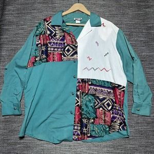 Vintage Bonnie Blair Women's Embroidered Light Button-Down Shirt Jacket Size L